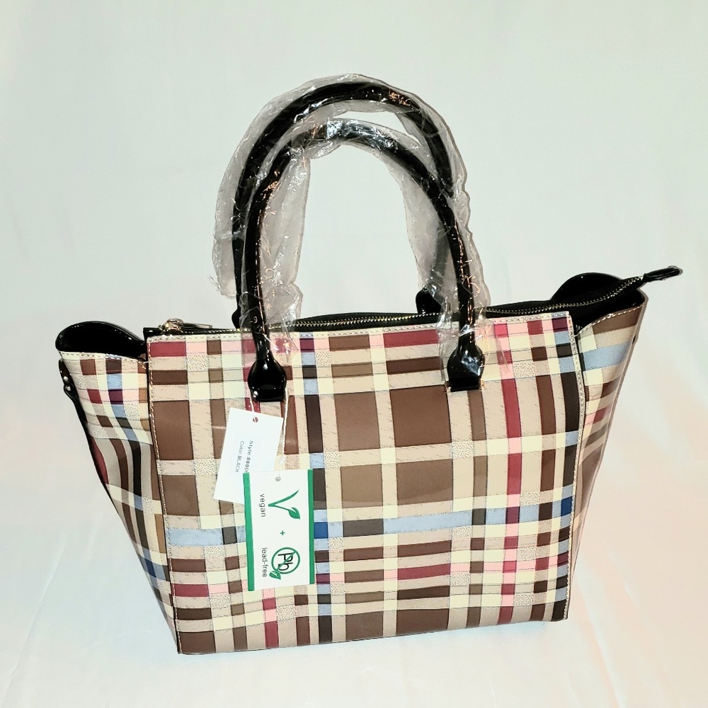 NWT Black PVC Vegan Tote Handbag